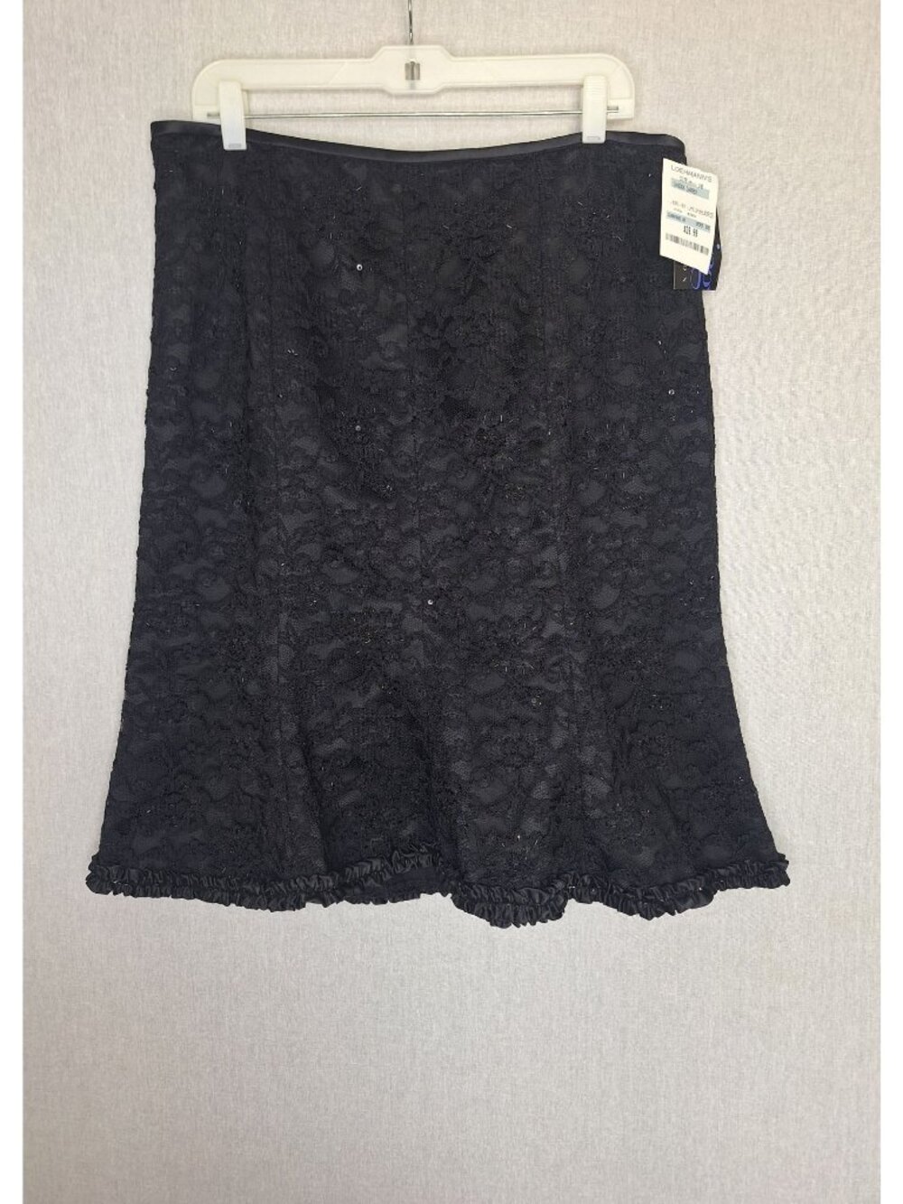 NWT Sandra Darren Black Beaded Lace Skirt Size 16 Midi Flounce Hem Formal Preppy